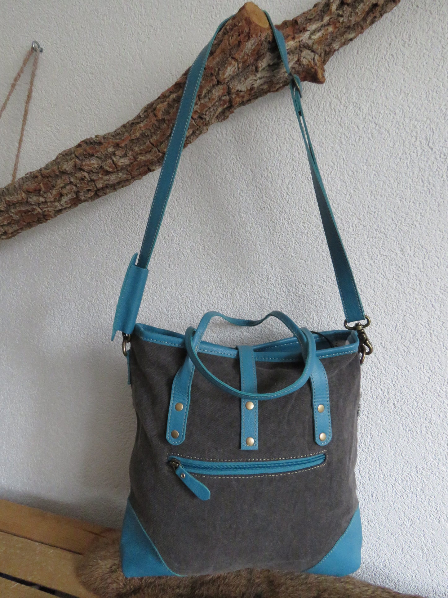hand/schoudertas van Myra Bag (canvas en leer)