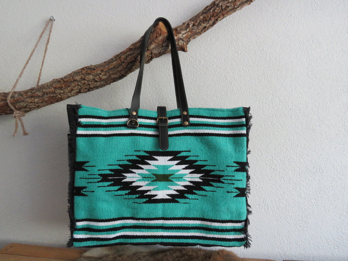 schoudertas/strandtas XXL tas van canvas en leer