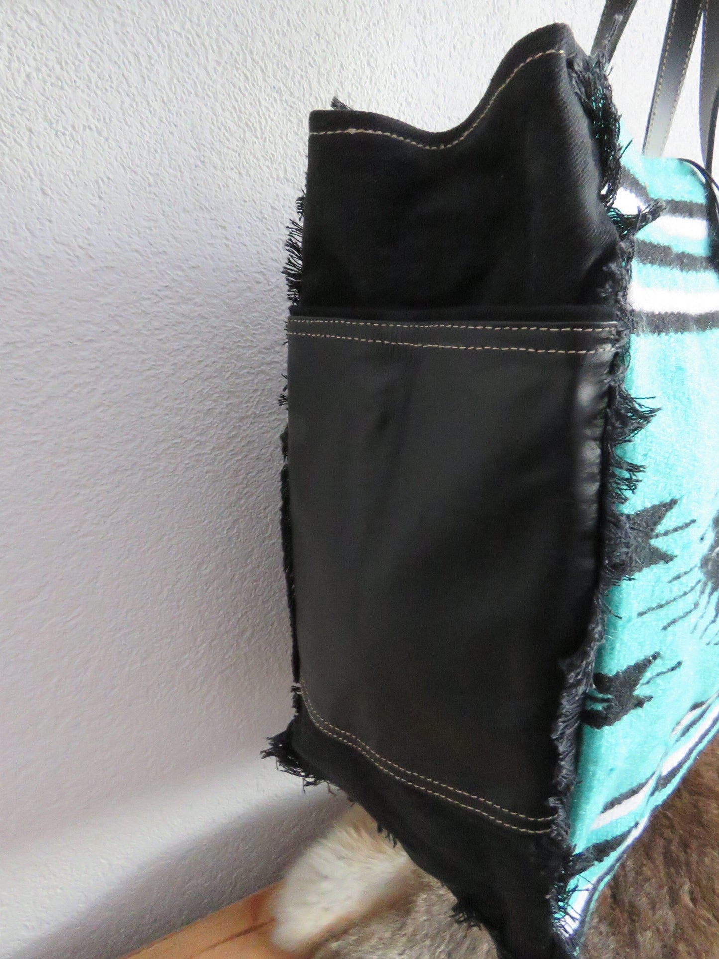 schoudertas/strandtas XXL tas van canvas en leer