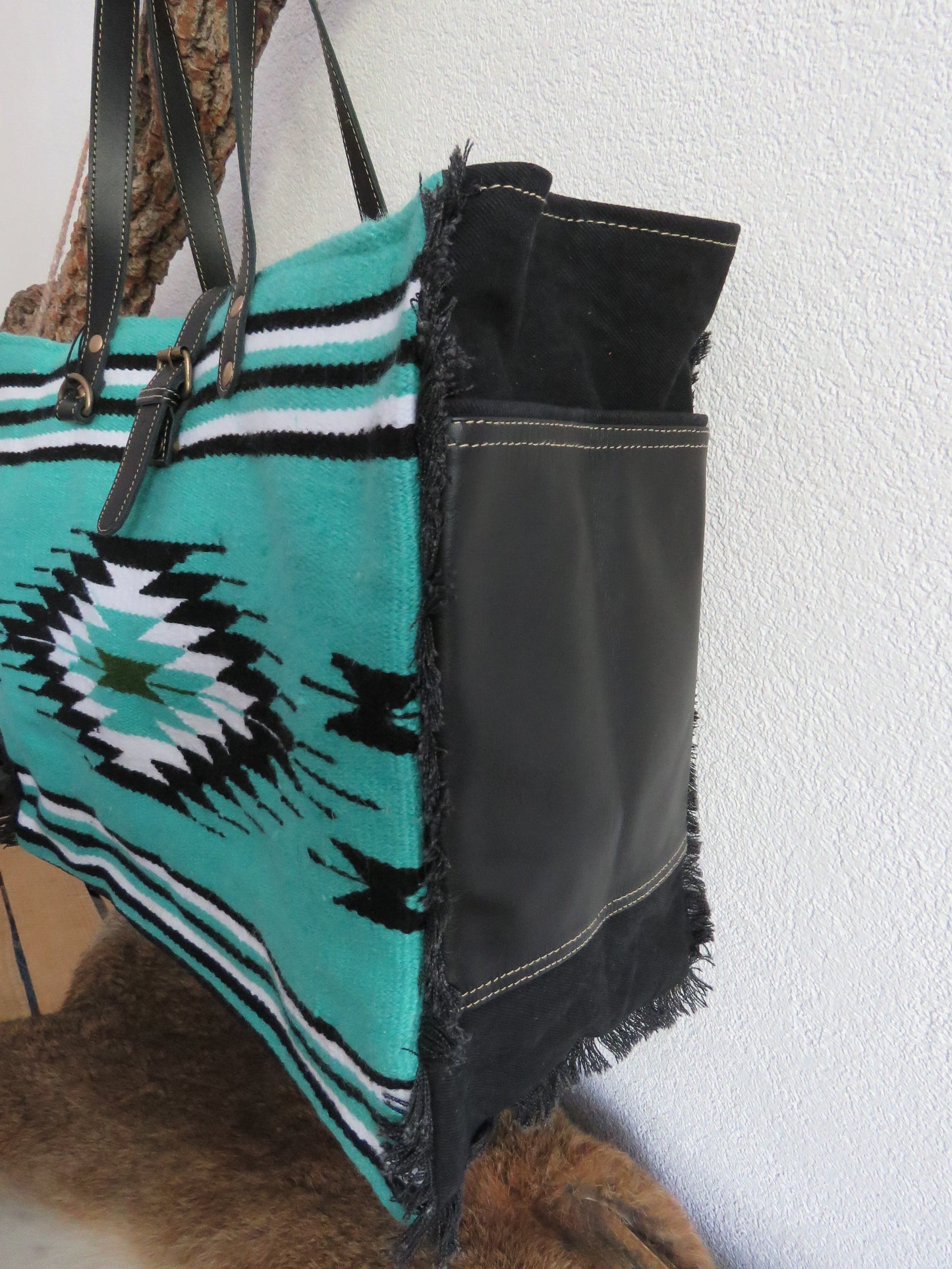 schoudertas/strandtas XXL tas van canvas en leer