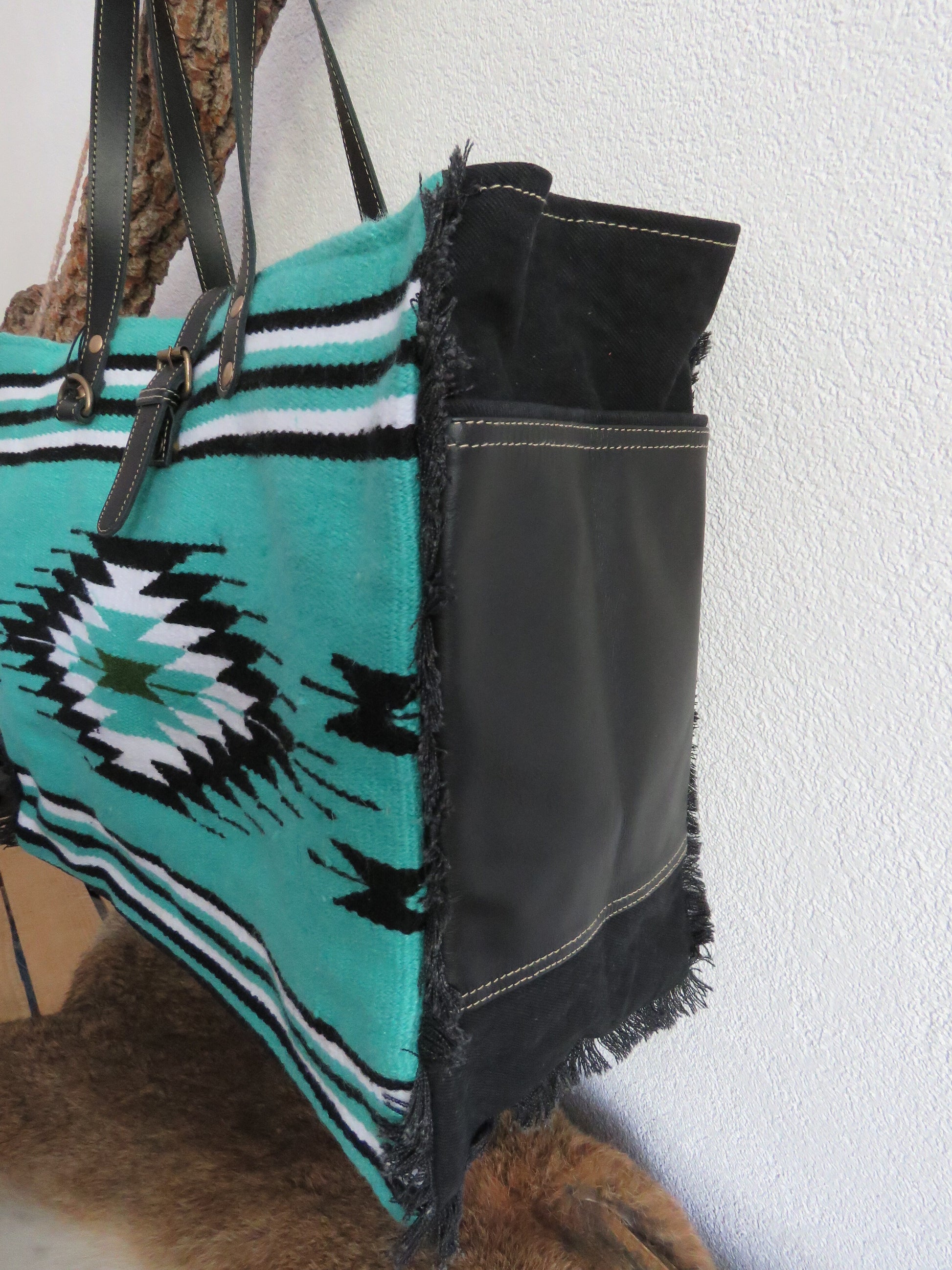 schoudertas/strandtas XXL tas van canvas en leer