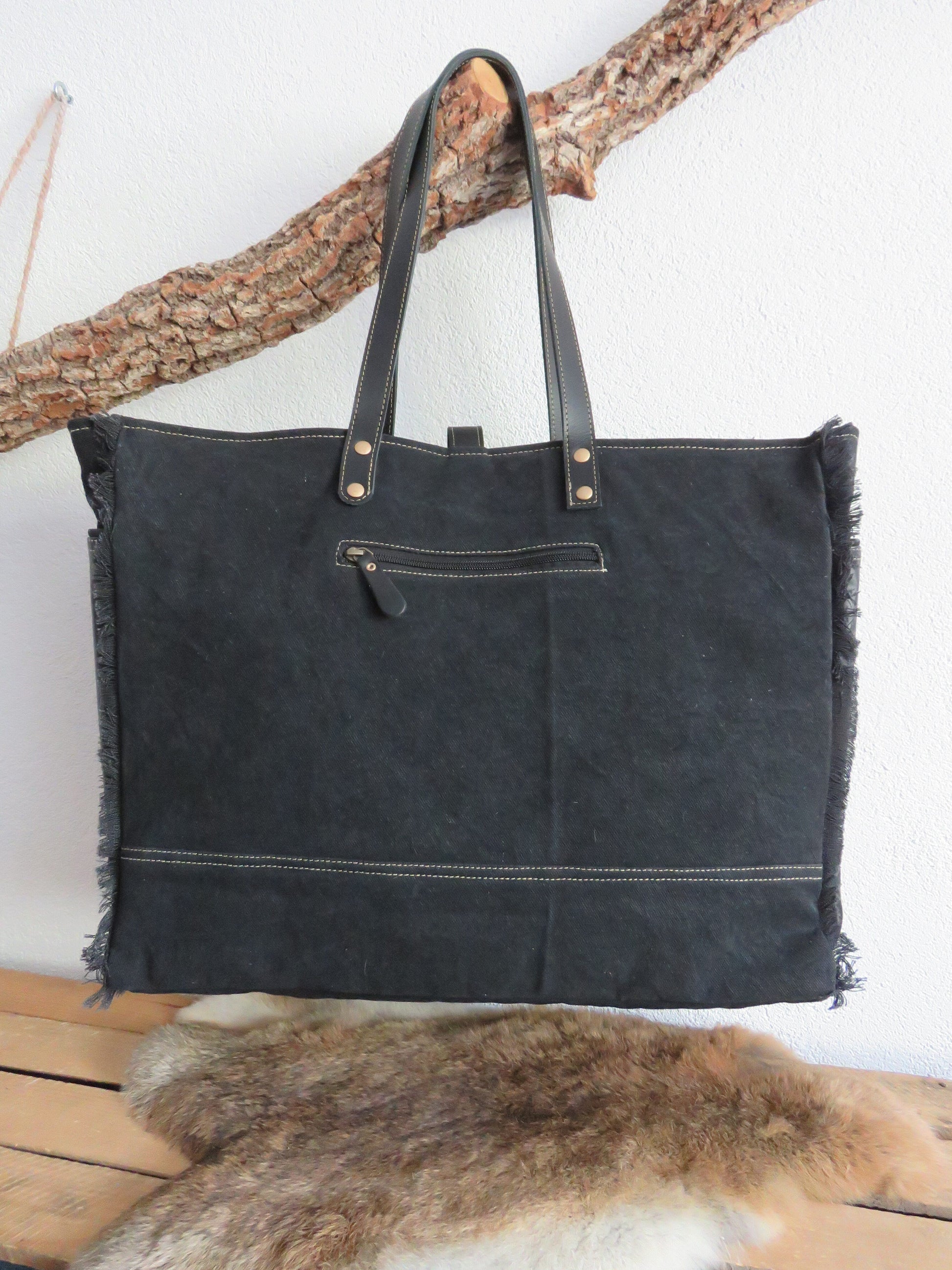 schoudertas/strandtas XXL tas van canvas en leer