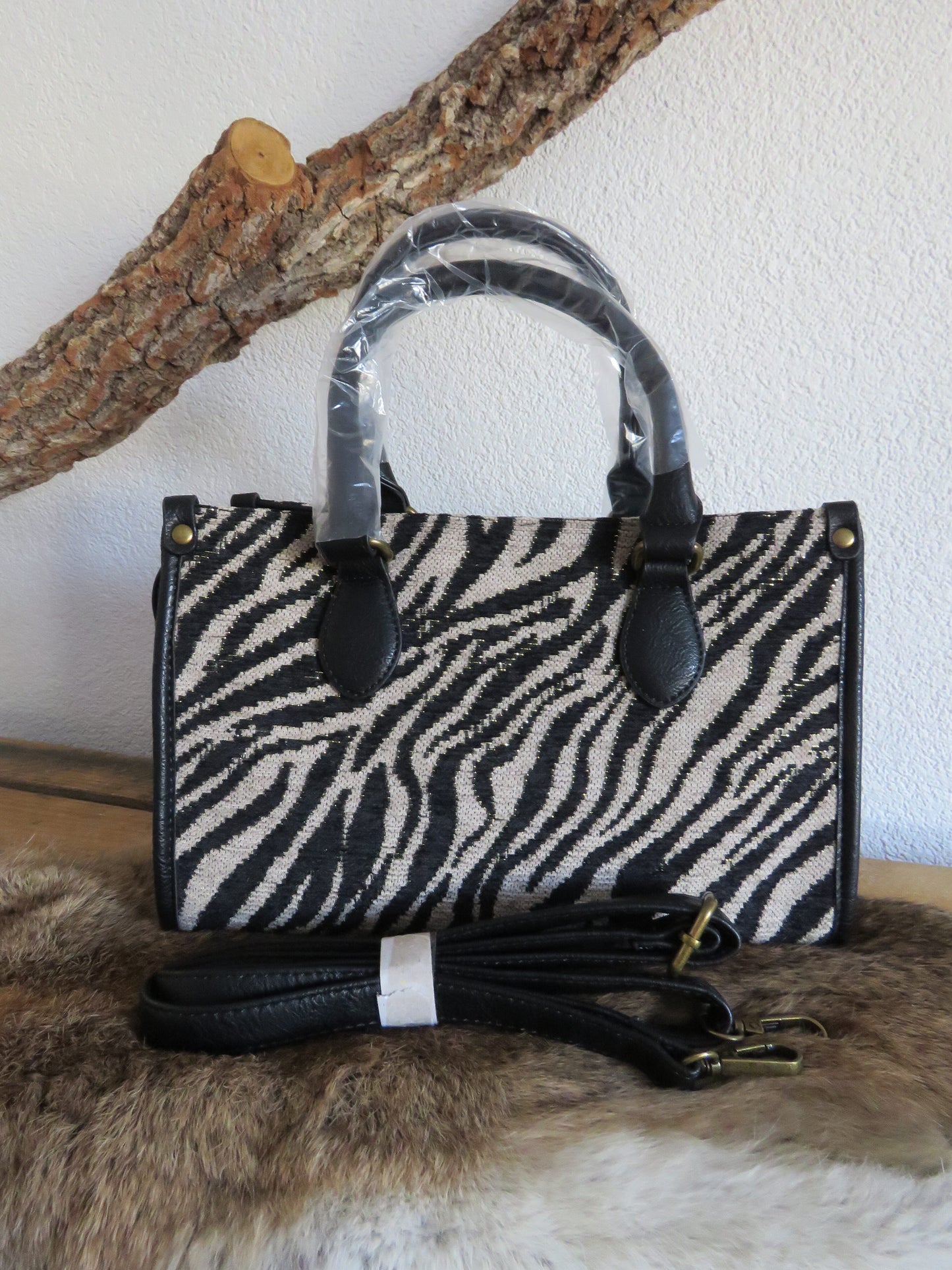 hand/schoudertas (zebra/beige)