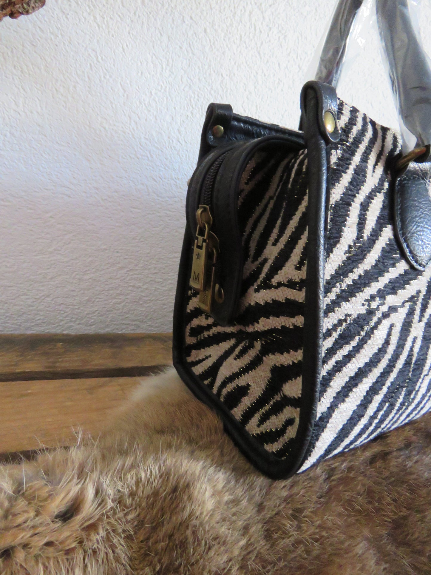 hand/schoudertas (zebra/beige)