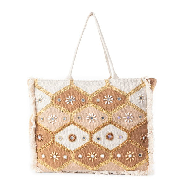 Strandtas (leer/canvas)