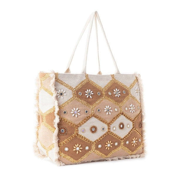 Strandtas (leer/canvas)